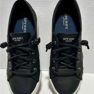 Sperry Crest Vibe women’s black leather slip-on sneakers size 7.5